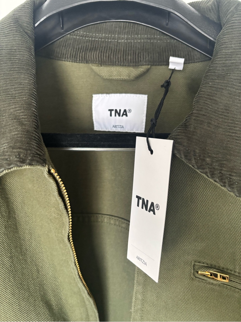 TNA Olive Green Crop Zip Jacket with Corduroy Collar - Picture 6 of 6